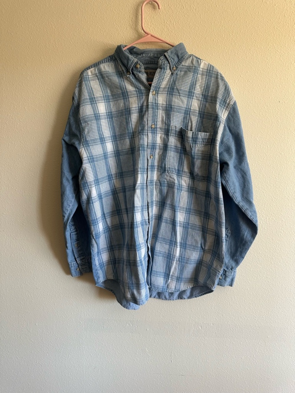 Vintage Fluid Blues Blue Plaid Denim Button Down Shirt